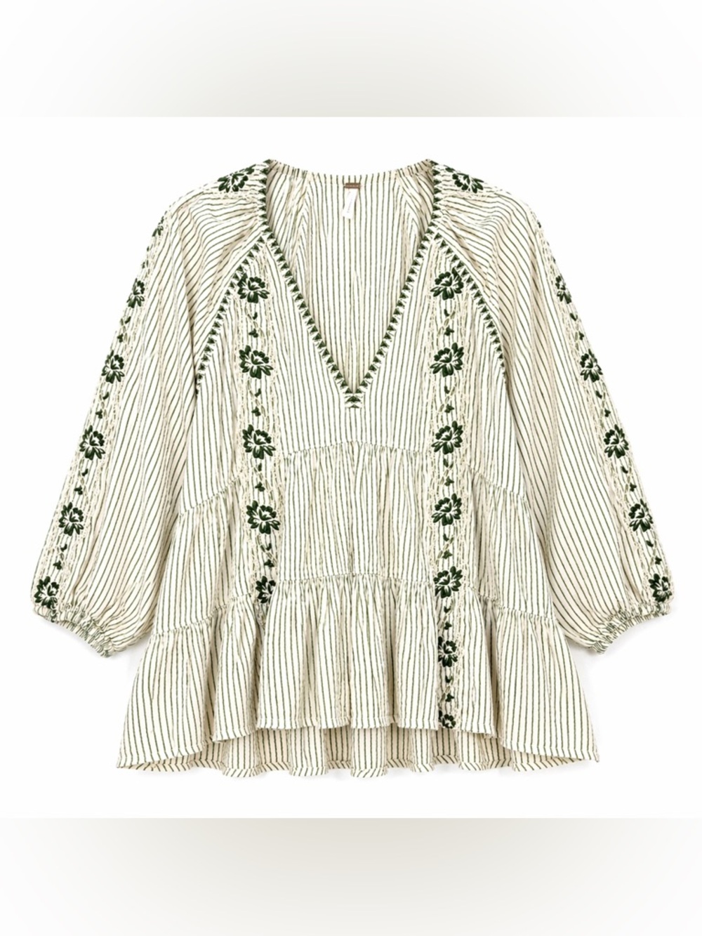 Free People boho embroidered stripe peplum peasant blouse flowy top small